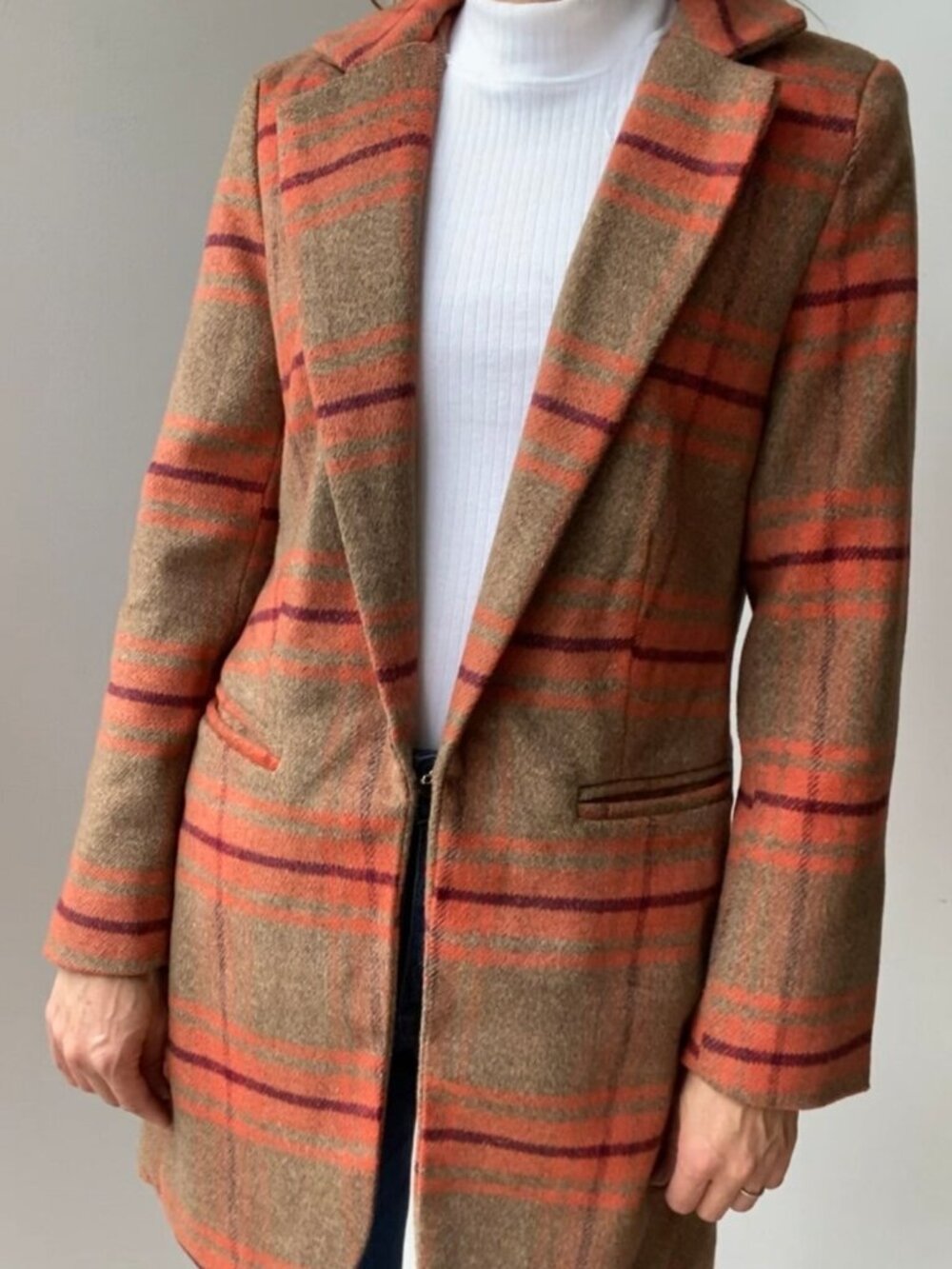 Multi Colored Double Breasted Pinstripe Peacoat.